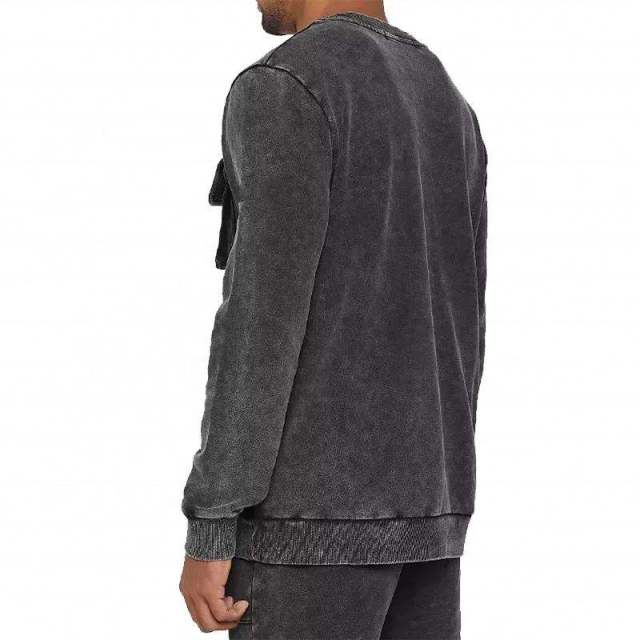 Custom Men Long Sleeve Zipper Cargo Pockets Crewneck Pullover Acid Washed Vintage Cotton Fleece Sweatshirts,Shuliqi Apparel - Men's Clothing Wholesale Manufacturer,Custom Men Long Sleeve Zipper Cargo Pockets Crewneck Pullover Acid Washed Vintage Cotton Fleece Sweatshirts