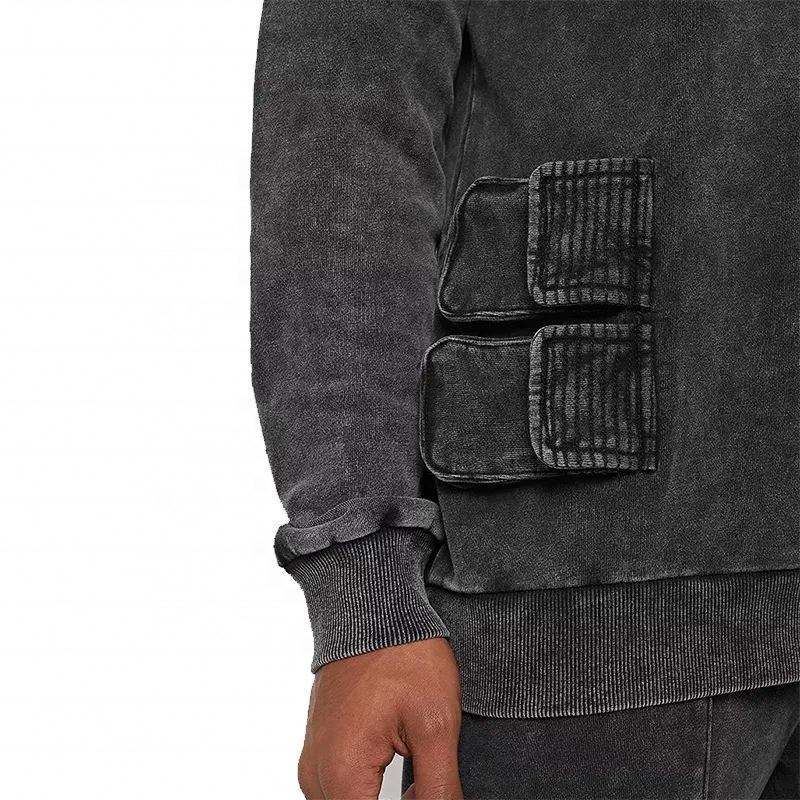 Custom Men Long Sleeve Zipper Cargo Pockets Crewneck Pullover Acid Washed Vintage Cotton Fleece Sweatshirts,Shuliqi Apparel - Men's Clothing Wholesale Manufacturer,Custom Men Long Sleeve Zipper Cargo Pockets Crewneck Pullover Acid Washed Vintage Cotton Fleece Sweatshirts