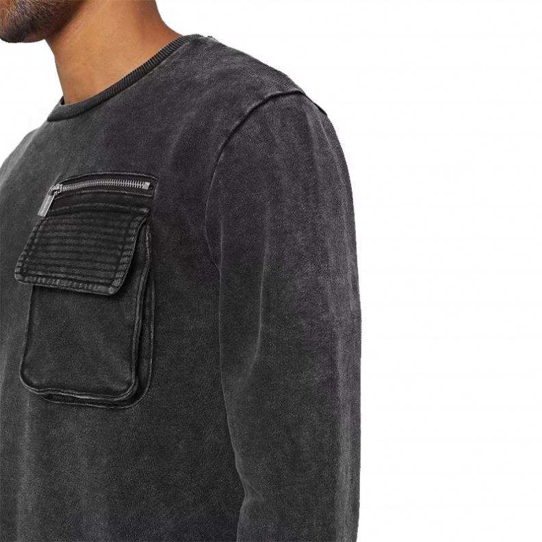 Custom Men Long Sleeve Zipper Cargo Pockets Crewneck Pullover Acid Washed Vintage Cotton Fleece Sweatshirts,Shuliqi Apparel - Men's Clothing Wholesale Manufacturer,Custom Men Long Sleeve Zipper Cargo Pockets Crewneck Pullover Acid Washed Vintage Cotton Fleece Sweatshirts