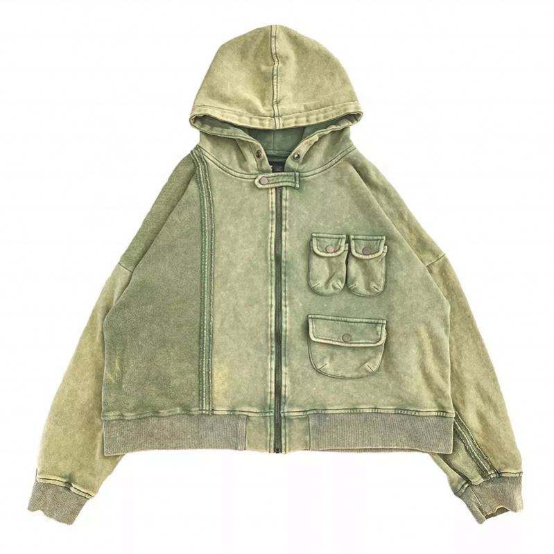 Men Oversize Vintage Wash Custom Embroidery Print Logo Cargo Pockets Full Zipper Up Hoodies,Shuliqi Apparel - Men's Clothing Wholesale Manufacturer,Men Oversize Vintage Wash Custom Embroidery Print Logo Cargo Pockets Full Zipper Up Hoodies