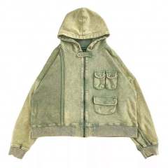 Men Oversize Vintage Wash Custom Embroidery Print Logo Cargo Pockets Full Zipper Up Hoodies,Shuliqi Apparel - Men's Clothing Wholesale Manufacturer,Men Oversize Vintage Wash Custom Embroidery Print Logo Cargo Pockets Full Zipper Up Hoodies