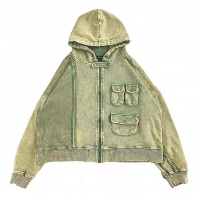 Men Oversize Vintage Wash Custom Embroidery Print Logo Cargo Pockets Full Zipper Up Hoodies,Shuliqi Apparel - Men's Clothing Wholesale Manufacturer,Men Oversize Vintage Wash Custom Embroidery Print Logo Cargo Pockets Full Zipper Up Hoodies