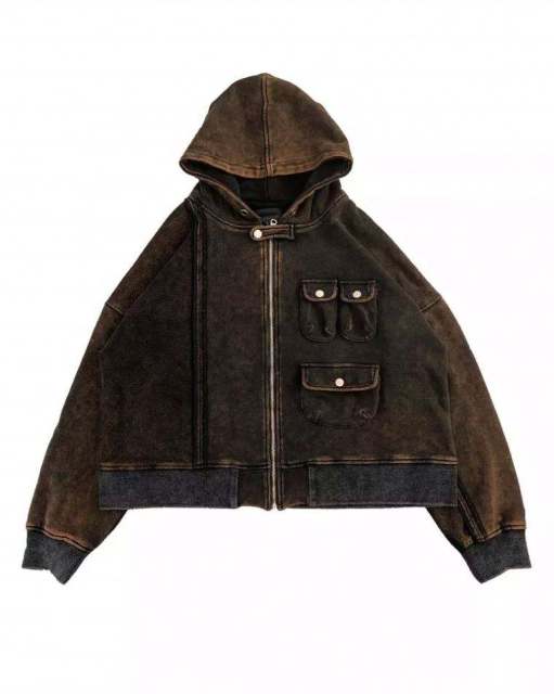 Men Oversize Vintage Wash Custom Embroidery Print Logo Cargo Pockets Full Zipper Up Hoodies,Shuliqi Apparel - Men's Clothing Wholesale Manufacturer,Men Oversize Vintage Wash Custom Embroidery Print Logo Cargo Pockets Full Zipper Up Hoodies