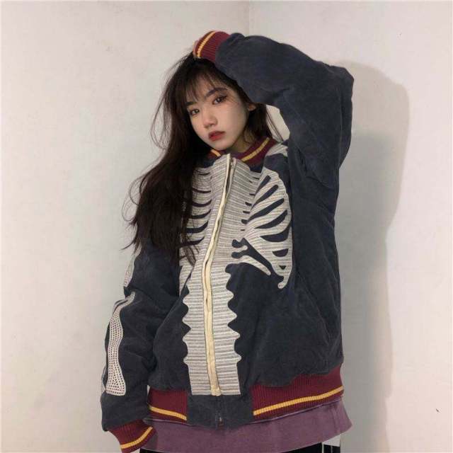 Skeleton Printed Jacket With Thick Round Collar Cotton For Men's And Women's Autumn Winter,Shuliqi Apparel - Men's Clothing Wholesale Manufacturer,Skeleton Printed Jacket With Thick Round Collar Cotton For Men's And Women's Autumn Winter