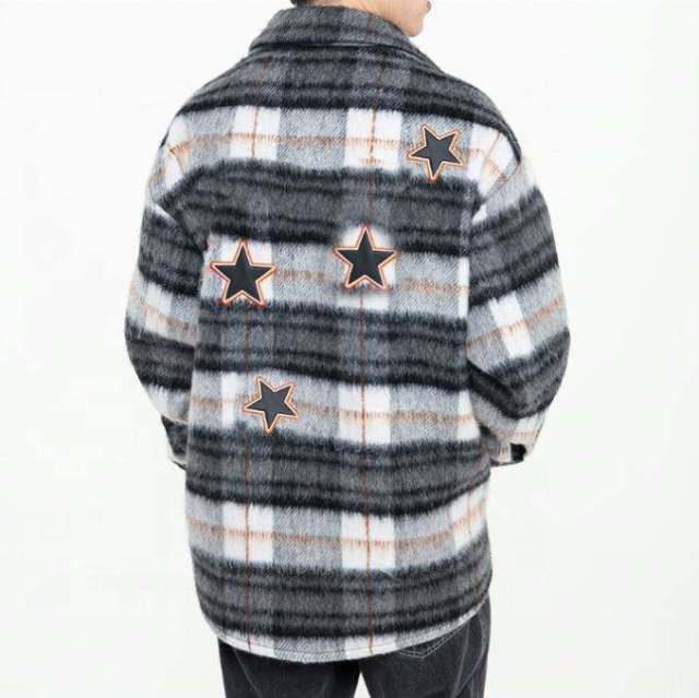 Customized Anti Wool Plaid Applique Men's Coat Casual Loose Plus Size Jacket,Shuliqi Apparel - Men's Clothing Wholesale Manufacturer,Customized Anti Wool Plaid Applique Men's Coat Casual Loose Plus Size Jacket