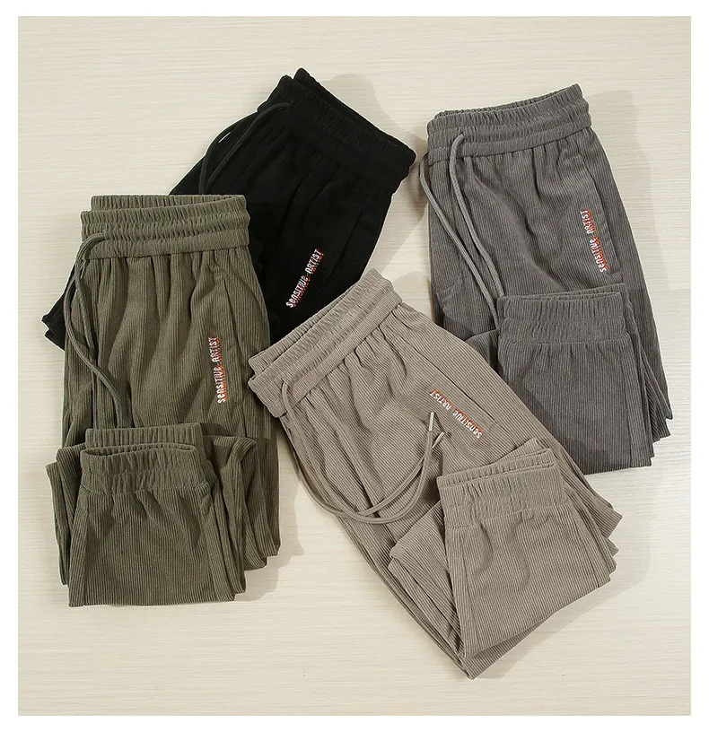 New Arrivals Hot Sales Custom Embroidered Solid Color Drawstring 290g Corduroy Pants Men's Pants,Shuliqi Apparel - Men's Clothing Wholesale Manufacturer,New Arrivals Hot Sales Custom Embroidered Solid Color Drawstring 290g Corduroy Pants Men's Pants | Wholesale Men's Apparel | OEM | Shuliqi