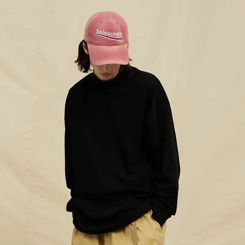 Custom High Quality 250g 100% Cotton Ribbed Cuff Mock Neck Long Sleeve T Shirt Oversized Unisex T Shirt,Shuliqi Apparel - Men's Clothing Wholesale Manufacturer,Custom High Quality 250g 100% Cotton Ribbed Cuff Mock Neck Long Sleeve T Shirt Oversized Unisex T Shirt | Wholesale Men's Apparel | OEM | Shuliqi
