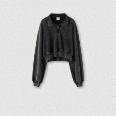 New Arrivals Custom Fashion Zip Collar Vintage Washed Hoodies Women's Crop Top Hoodie,Shuliqi Apparel - Men's Clothing Wholesale Manufacturer,New Arrivals Custom Fashion Zip Collar Vintage Washed Hoodies Women's Crop Top Hoodie