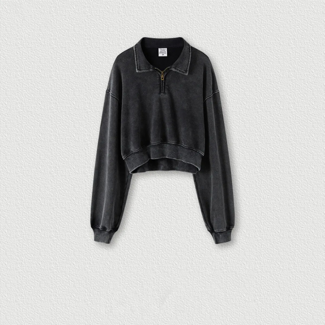 New Arrivals Custom Fashion Zip Collar Vintage Washed Hoodies Women's Crop Top Hoodie,Shuliqi Apparel - Men's Clothing Wholesale Manufacturer,New Arrivals Custom Fashion Zip Collar Vintage Washed Hoodies Women's Crop Top Hoodie