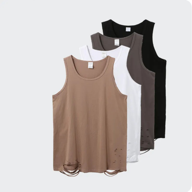 170g 100% Cotton Unisex Ripped Tank Tops Streetwear Men's Tank Tops,Shuliqi Apparel - Men's Clothing Wholesale Manufacturer,170g 100% Cotton Unisex Ripped Tank Tops Streetwear Men's Tank Tops