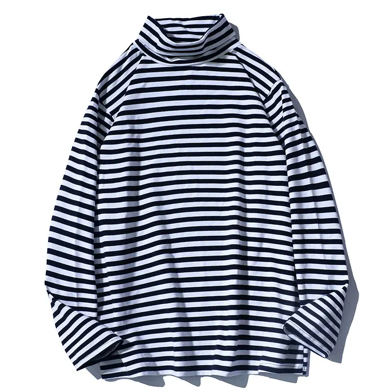 New Design Fashion Turtle Neck Long Sleeve Stripe T Shirt Custom Graphic T Shirt Couple Clothes,Shuliqi Apparel - Men's Clothing Wholesale Manufacturer,New Design Fashion Turtle Neck Long Sleeve Stripe T Shirt Custom Graphic T Shirt Couple Clothes