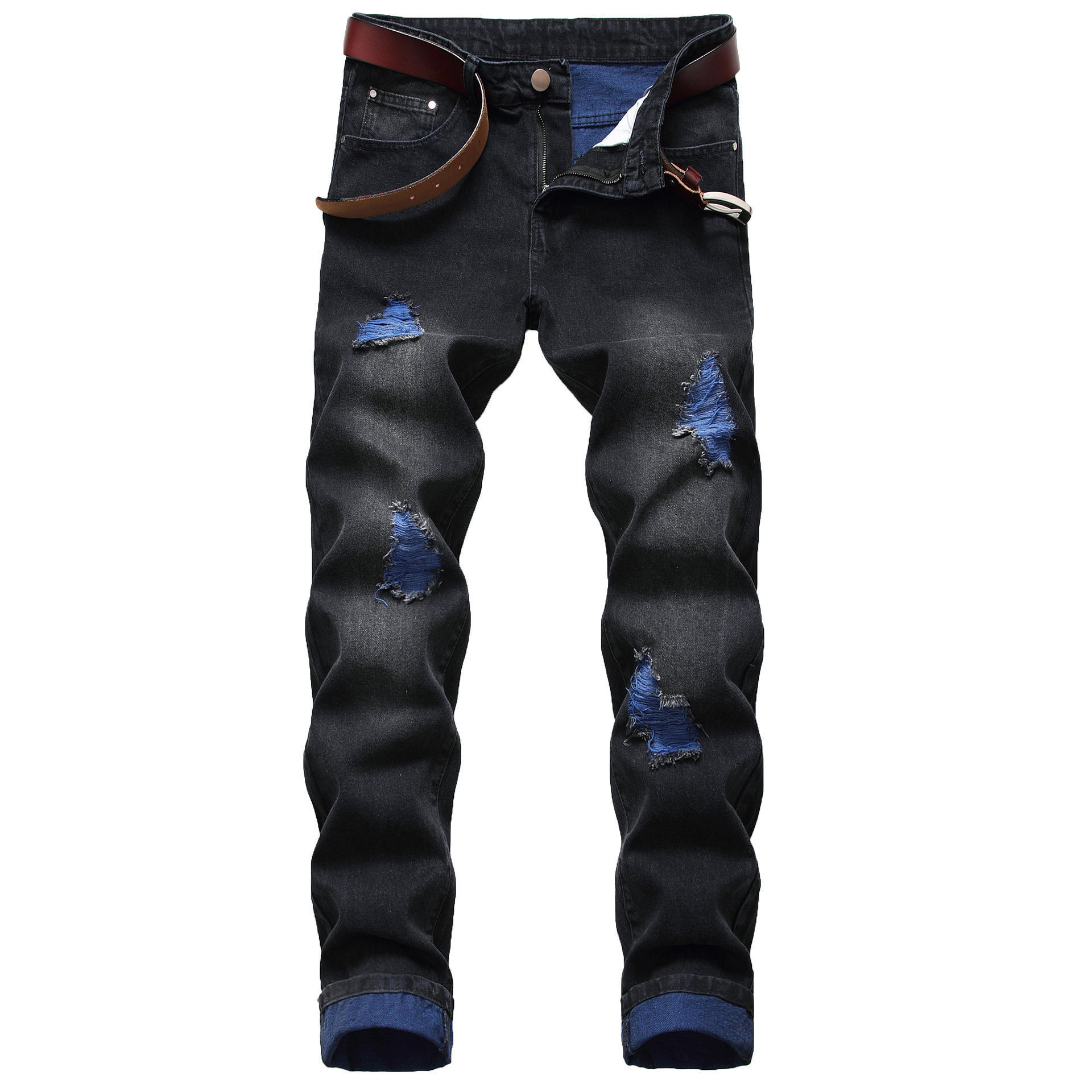 Wholesale new fashion winter straight slim-fit ripped jeans solid color ripped yarn casual denim trousers men's Jeans,Shuliqi Apparel - Men's Clothing Wholesale Manufacturer,Wholesale new fashion winter straight slim-fit ripped jeans solid color ripped yarn casual denim trousers men's Jeans | Wholesale Men's Apparel | OEM | Shuliqi