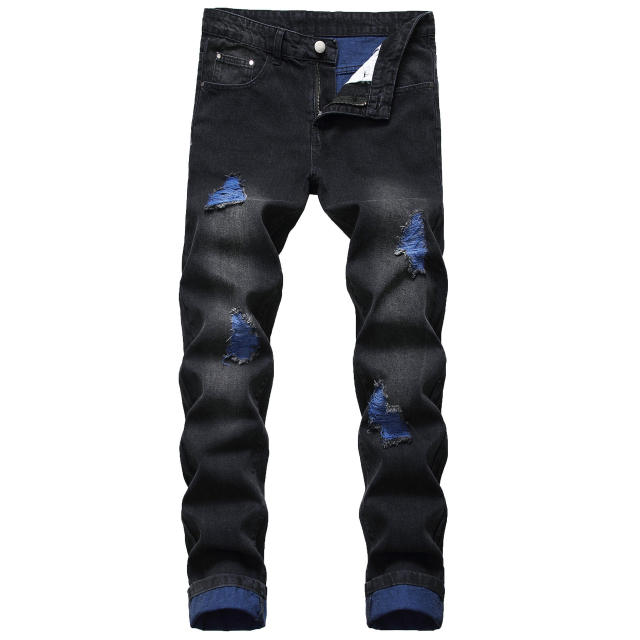 Wholesale new fashion winter straight slim-fit ripped jeans solid color ripped yarn casual denim trousers men's Jeans,Shuliqi Apparel - Men's Clothing Wholesale Manufacturer,Wholesale new fashion winter straight slim-fit ripped jeans solid color ripped yarn casual denim trousers men's Jeans | Wholesale Men's Apparel | OEM | Shuliqi