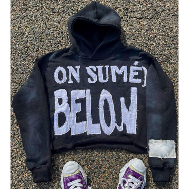 Custom high quality cropped heavyweight vintage distressed embroidery patch unisex cut sew hoodies for men,Shuliqi Apparel - Men's Clothing Wholesale Manufacturer,Custom high quality cropped heavyweight vintage distressed embroidery patch unisex cut sew hoodies for men
