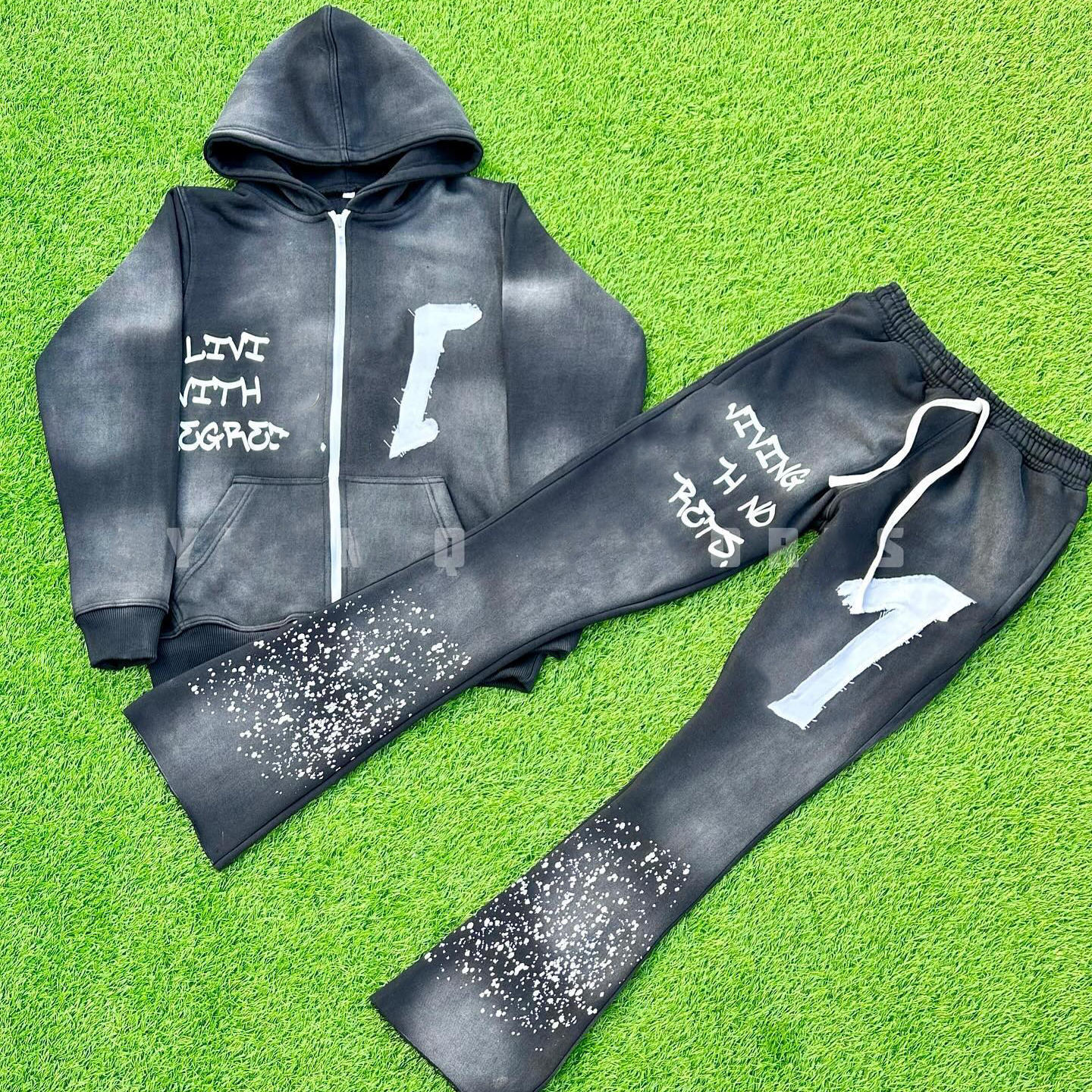 Clothing Manufacturer Acid Wash Distressed Embroidered Patch Screen Print Flared Sweatpants And Zip Up Hoodie Set For men,Shuliqi Apparel - Men's Clothing Wholesale Manufacturer,Clothing Manufacturer Acid Wash Distressed Embroidered Patch Screen Print Flared Sweatpants And Zip Up Hoodie Set For men