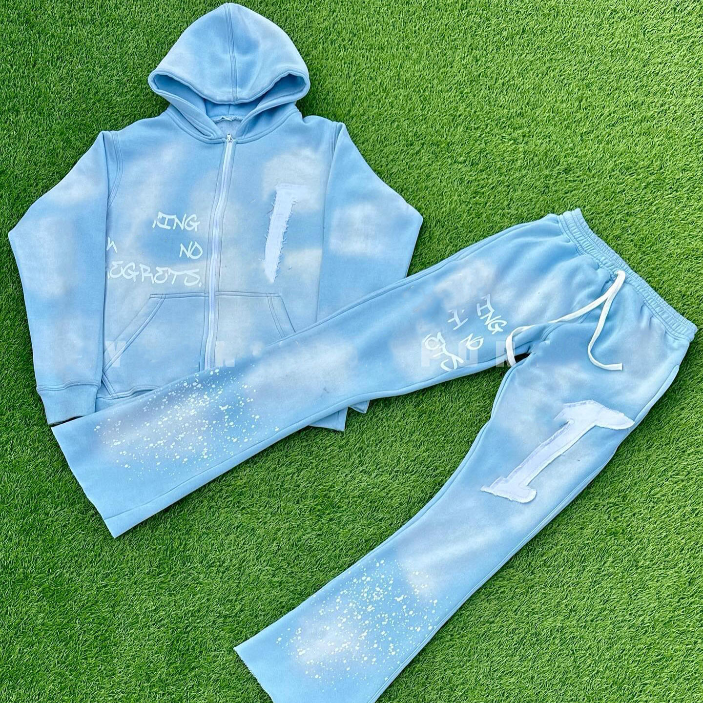 Clothing Manufacturer Acid Wash Distressed Embroidered Patch Screen Print Flared Sweatpants And Zip Up Hoodie Set For men,Shuliqi Apparel - Men's Clothing Wholesale Manufacturer,Clothing Manufacturer Acid Wash Distressed Embroidered Patch Screen Print Flared Sweatpants And Zip Up Hoodie Set For men