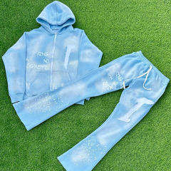 Clothing Manufacturer Acid Wash Distressed Embroidered Patch Screen Print Flared Sweatpants And Zip Up Hoodie Set For men,Shuliqi Apparel - Men's Clothing Wholesale Manufacturer,Clothing Manufacturer Acid Wash Distressed Embroidered Patch Screen Print Flared Sweatpants And Zip Up Hoodie Set For men