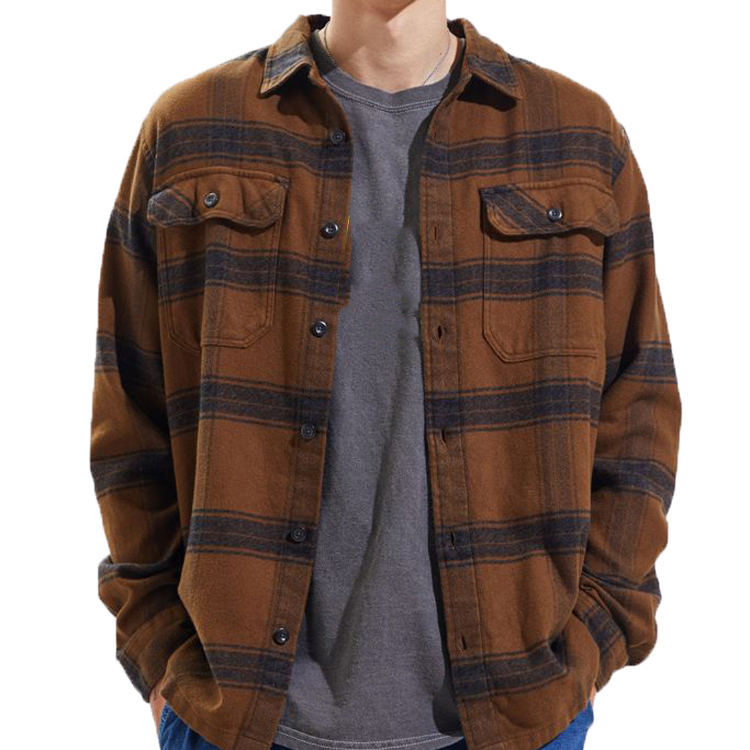 New Coming Winter Overshirt Classic Mens Fleece Long Sleeve Brown Plaid Shirt with Custom Logo,Shuliqi Apparel - Men's Clothing Wholesale Manufacturer,New Coming Winter Overshirt Classic Mens Fleece Long Sleeve Brown Plaid Shirt with Custom Logo | Wholesale Men's Apparel | OEM | Shuliqi