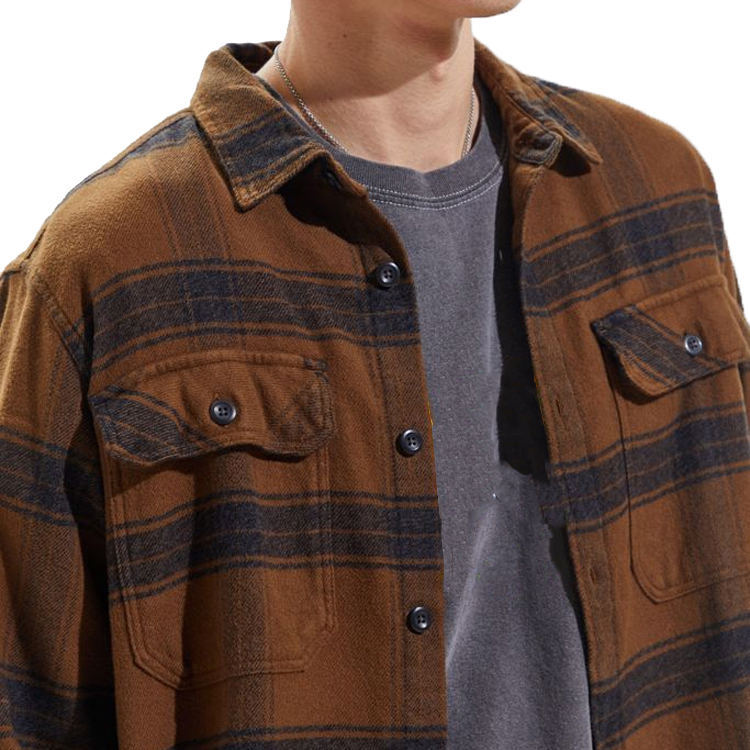 New Coming Winter Overshirt Classic Mens Fleece Long Sleeve Brown Plaid Shirt with Custom Logo,Shuliqi Apparel - Men's Clothing Wholesale Manufacturer,New Coming Winter Overshirt Classic Mens Fleece Long Sleeve Brown Plaid Shirt with Custom Logo | Wholesale Men's Apparel | OEM | Shuliqi