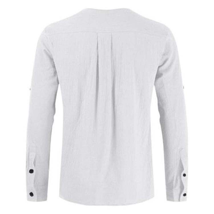 Customized simple multi-color cotton linen pullover men's collarless long sleeve shirt for men,Shuliqi Apparel - Men's Clothing Wholesale Manufacturer,Customized simple multi-color cotton linen pullover men's collarless long sleeve shirt for men