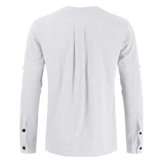 Customized simple multi-color cotton linen pullover men's collarless long sleeve shirt for men,Shuliqi Apparel - Men's Clothing Wholesale Manufacturer,Customized simple multi-color cotton linen pullover men's collarless long sleeve shirt for men