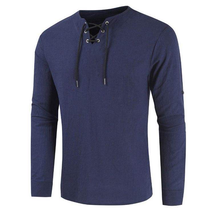 Customized simple multi-color cotton linen pullover men's collarless long sleeve shirt for men,Shuliqi Apparel - Men's Clothing Wholesale Manufacturer,Customized simple multi-color cotton linen pullover men's collarless long sleeve shirt for men