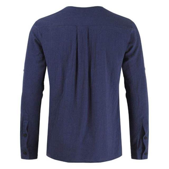 Customized simple multi-color cotton linen pullover men's collarless long sleeve shirt for men,Shuliqi Apparel - Men's Clothing Wholesale Manufacturer,Customized simple multi-color cotton linen pullover men's collarless long sleeve shirt for men