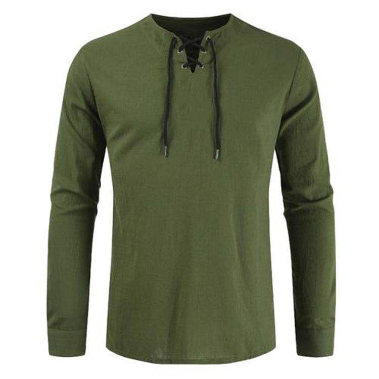 Customized simple multi-color cotton linen pullover men's collarless long sleeve shirt for men,Shuliqi Apparel - Men's Clothing Wholesale Manufacturer,Customized simple multi-color cotton linen pullover men's collarless long sleeve shirt for men
