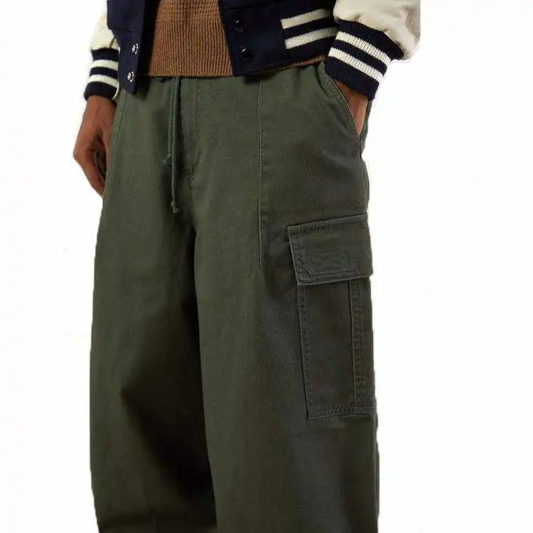 Custom Logo Green Loose Fit Utility Pockets Casual Streetwear Baggy Men Twill Cargo Pants,Shuliqi Apparel - Men's Clothing Wholesale Manufacturer,Custom Logo Green Loose Fit Utility Pockets Casual Streetwear Baggy Men Twill Cargo Pants