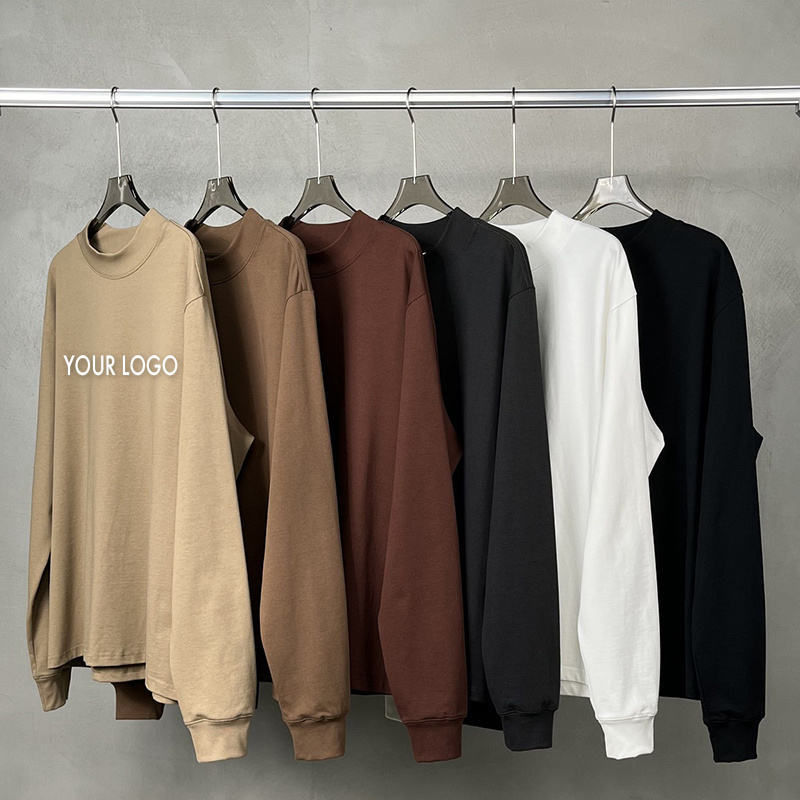 Hip Hop Streetwear Custom Logo High Quality Heavyweight Cotton Mock Neck T-Shirt Half High Neck Long Sleeve Oversized T Shirt,Shuliqi Apparel - Men's Clothing Wholesale Manufacturer,Hip Hop Streetwear Custom Logo High Quality Heavyweight Cotton Mock Neck T-Shirt Half High Neck Long Sleeve Oversized T Shirt