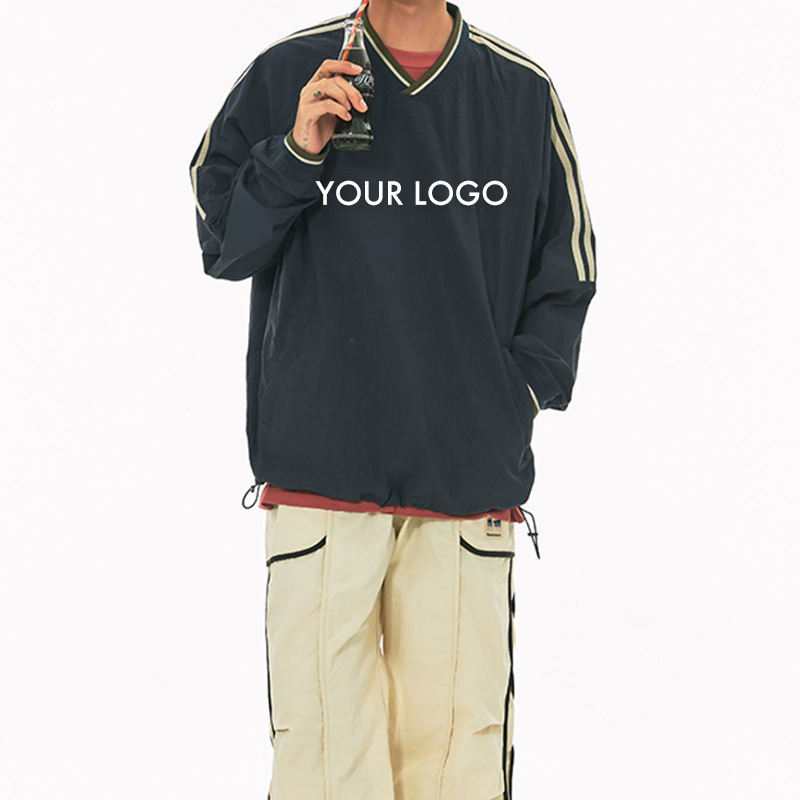 Custom Logo Vintage 100% Cotton Woven Striped V-Neck Raglan Sleeve Oversized Hoodie Sweatshirts Men,Shuliqi Apparel - Men's Clothing Wholesale Manufacturer,Custom Logo Vintage 100% Cotton Woven Striped V-Neck Raglan Sleeve Oversized Hoodie Sweatshirts Men