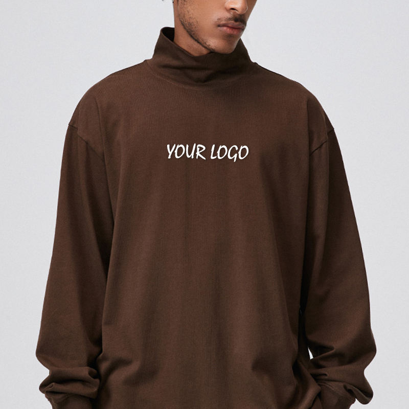 Custom Logo Printed Long Sleeve T-Shirt Retro High Street Autumn/Winter Pure Cotton Pullover Half High Collar Tshirt Men,Shuliqi Apparel - Men's Clothing Wholesale Manufacturer,Custom Logo Printed Long Sleeve T-Shirt Retro High Street Autumn/Winter Pure Cotton Pullover Half High Collar Tshirt Men