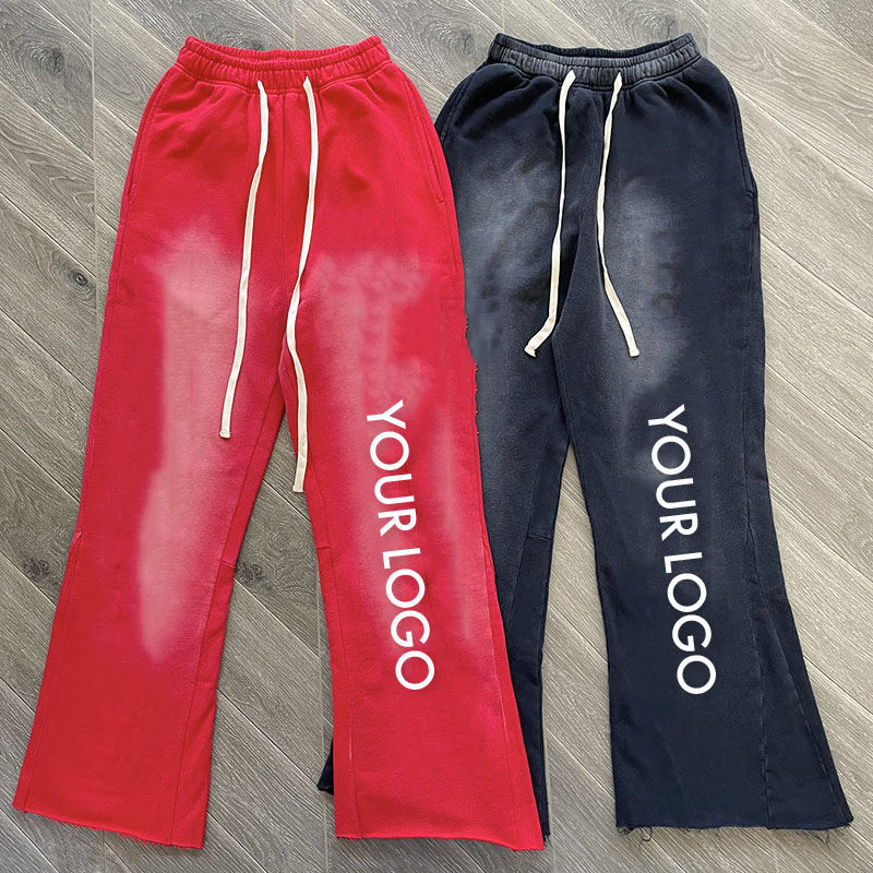 Streetwear 100% Cotton Raw Hem Cut Edge Acid Wash Flare Sweat Pants Custom Puff Print Flared Sweatpants For Men,Shuliqi Apparel - Men's Clothing Wholesale Manufacturer,Streetwear 100% Cotton Raw Hem Cut Edge Acid Wash Flare Sweat Pants Custom Puff Print Flared Sweatpants For Men