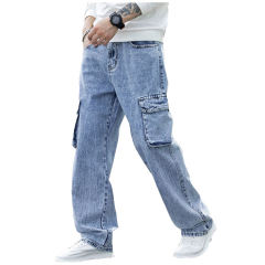 Custom Men New Fashion Acid Blue Washed Straight Leg Man Casual Flap Pocket Side Cargo Jeans,Shuliqi Apparel - Men's Clothing Wholesale Manufacturer,Custom Men New Fashion Acid Blue Washed Straight Leg Man Casual Flap Pocket Side Cargo Jeans