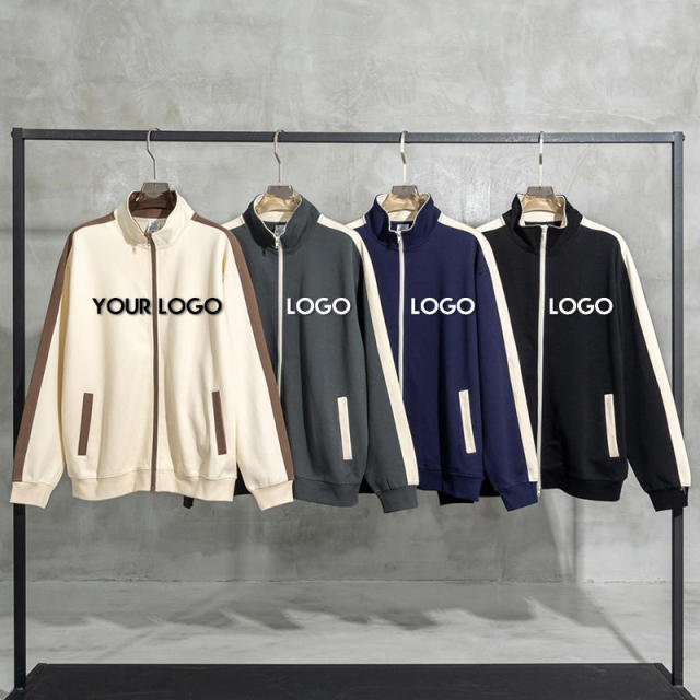 OEM Custom Embroidery Logo Unisex Blank Plain Zip Up Hoodie Side Striped Contrast 420G Cotton Sports Jacket,Shuliqi Apparel - Men's Clothing Wholesale Manufacturer,OEM Custom Embroidery Logo Unisex Blank Plain Zip Up Hoodie Side Striped Contrast 420G Cotton Sports Jacket