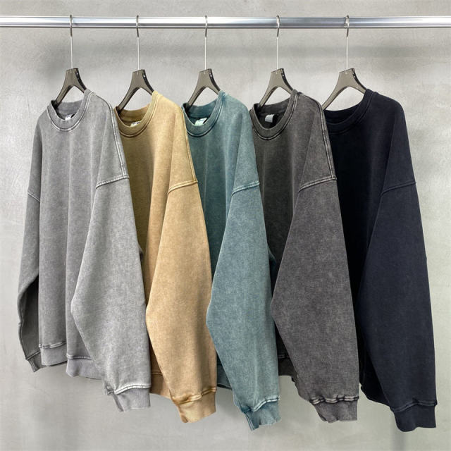Embroidered Logo Heavy Weight French Terry Cotton Vintage Washed Crewneck Drop Shoulder Oversize Sweatshirt,Shuliqi Apparel - Men's Clothing Wholesale Manufacturer,Embroidered Logo Heavy Weight French Terry Cotton Vintage Washed Crewneck Drop Shoulder Oversize Sweatshirt