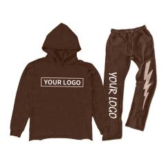 Men Stacked Sweatsuit Raw Hem Cut Edge Hoodie And Jogger Sweatpants Set Custom Logo Graphic 3D Puff Print Flared Tracksuit,Shuliqi Apparel - Men's Clothing Wholesale Manufacturer,Men Stacked Sweatsuit Raw Hem Cut Edge Hoodie And Jogger Sweatpants Set Custom Logo Graphic 3D Puff Print Flared Tracksuit