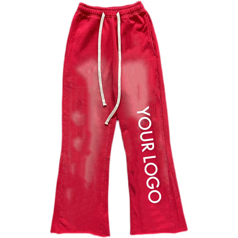 Streetwear 100% Cotton Raw Hem Cut Edge Acid Wash Flare Sweat Pants Custom Puff Print Flared Sweatpants For Men,Shuliqi Apparel - Men's Clothing Wholesale Manufacturer,Streetwear 100% Cotton Raw Hem Cut Edge Acid Wash Flare Sweat Pants Custom Puff Print Flared Sweatpants For Men