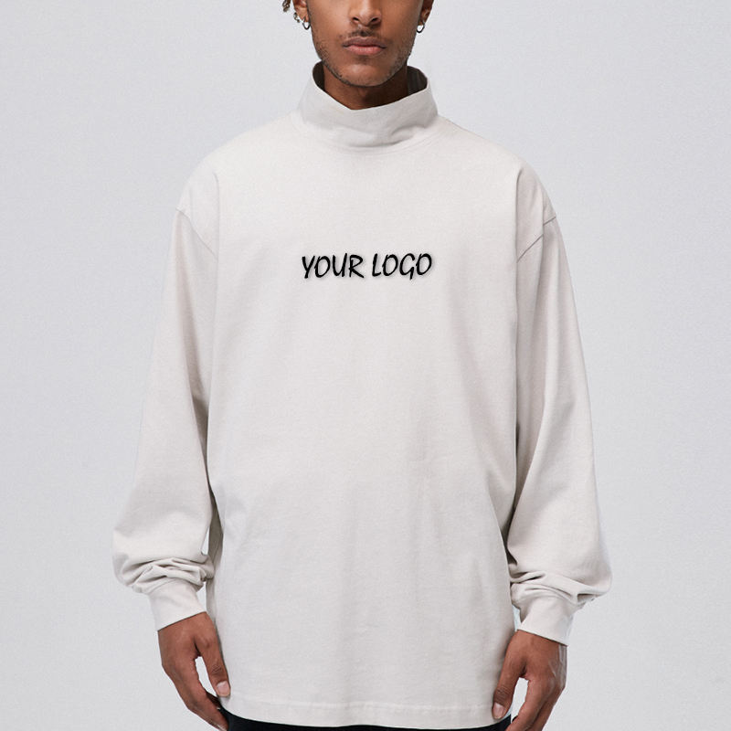 Custom Logo Printed Long Sleeve T-Shirt Retro High Street Autumn/Winter Pure Cotton Pullover Half High Collar Tshirt Men,Shuliqi Apparel - Men's Clothing Wholesale Manufacturer,Custom Logo Printed Long Sleeve T-Shirt Retro High Street Autumn/Winter Pure Cotton Pullover Half High Collar Tshirt Men
