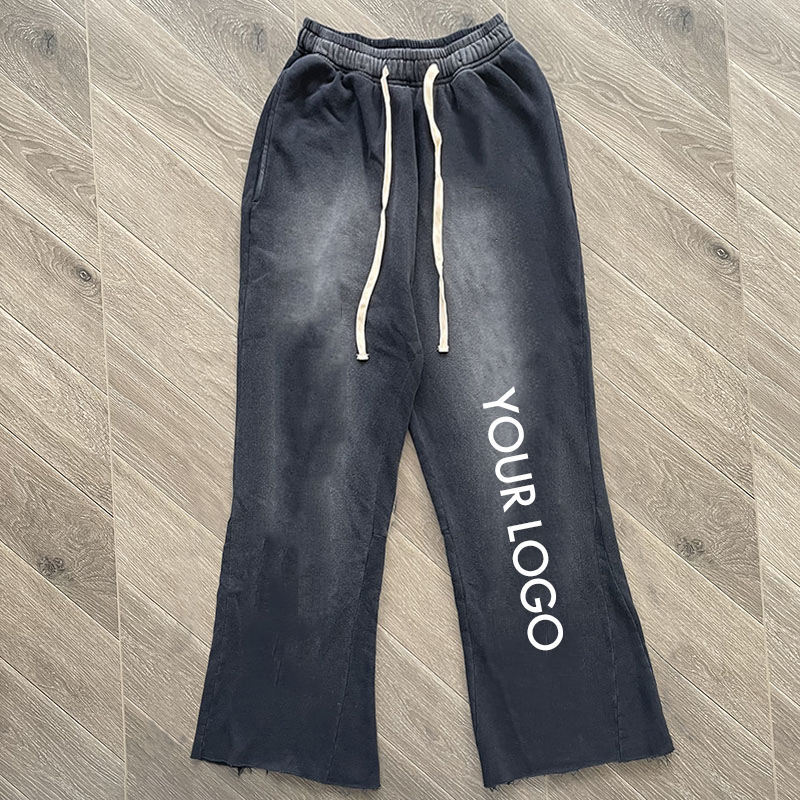Streetwear 100% Cotton Raw Hem Cut Edge Acid Wash Flare Sweat Pants Custom Puff Print Flared Sweatpants For Men,Shuliqi Apparel - Men's Clothing Wholesale Manufacturer,Streetwear 100% Cotton Raw Hem Cut Edge Acid Wash Flare Sweat Pants Custom Puff Print Flared Sweatpants For Men