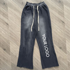Streetwear 100% Cotton Raw Hem Cut Edge Acid Wash Flare Sweat Pants Custom Puff Print Flared Sweatpants For Men,Shuliqi Apparel - Men's Clothing Wholesale Manufacturer,Streetwear 100% Cotton Raw Hem Cut Edge Acid Wash Flare Sweat Pants Custom Puff Print Flared Sweatpants For Men