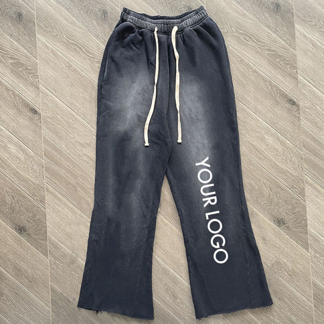 Streetwear 100% Cotton Raw Hem Cut Edge Acid Wash Flare Sweat Pants Custom Puff Print Flared Sweatpants For Men,Shuliqi Apparel - Men's Clothing Wholesale Manufacturer,Streetwear 100% Cotton Raw Hem Cut Edge Acid Wash Flare Sweat Pants Custom Puff Print Flared Sweatpants For Men