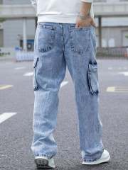 Custom Men New Fashion Acid Blue Washed Straight Leg Man Casual Flap Pocket Side Cargo Jeans,Shuliqi Apparel - Men's Clothing Wholesale Manufacturer,Custom Men New Fashion Acid Blue Washed Straight Leg Man Casual Flap Pocket Side Cargo Jeans