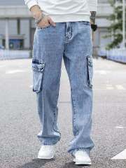 Custom Men New Fashion Acid Blue Washed Straight Leg Man Casual Flap Pocket Side Cargo Jeans,Shuliqi Apparel - Men's Clothing Wholesale Manufacturer,Custom Men New Fashion Acid Blue Washed Straight Leg Man Casual Flap Pocket Side Cargo Jeans