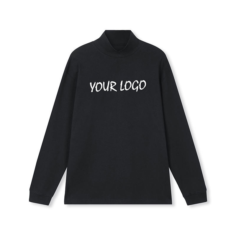 Custom Logo Printed Long Sleeve T-Shirt Retro High Street Autumn/Winter Pure Cotton Pullover Half High Collar Tshirt Men,Shuliqi Apparel - Men's Clothing Wholesale Manufacturer,Custom Logo Printed Long Sleeve T-Shirt Retro High Street Autumn/Winter Pure Cotton Pullover Half High Collar Tshirt Men