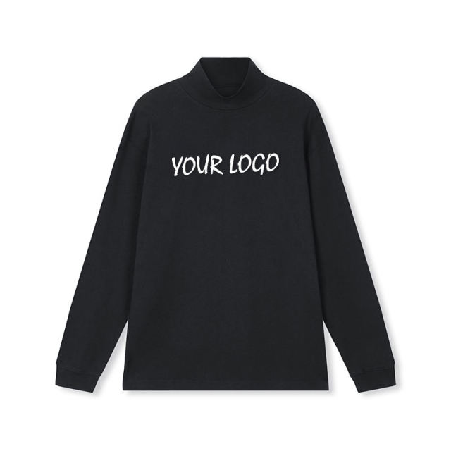 Custom Logo Printed Long Sleeve T-Shirt Retro High Street Autumn/Winter Pure Cotton Pullover Half High Collar Tshirt Men,Shuliqi Apparel - Men's Clothing Wholesale Manufacturer,Custom Logo Printed Long Sleeve T-Shirt Retro High Street Autumn/Winter Pure Cotton Pullover Half High Collar Tshirt Men