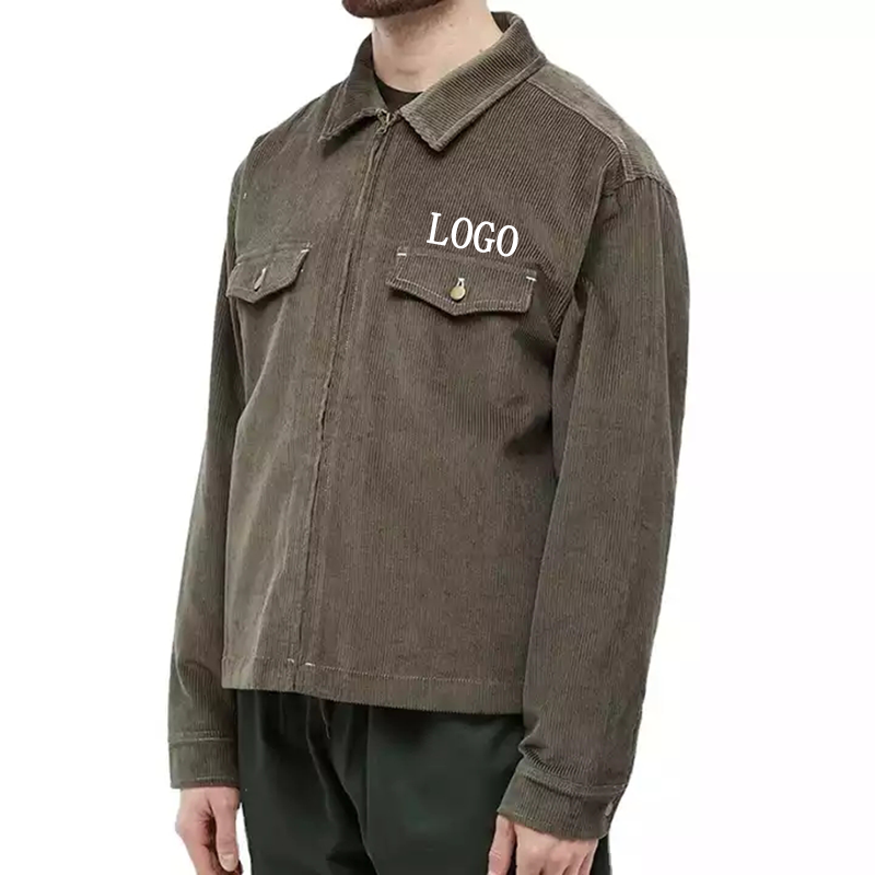 OEM custom logo corduroy flap pockets regular fit zip up turn down collar men casual work jacket,Shuliqi Apparel - Men's Clothing Wholesale Manufacturer,OEM custom logo corduroy flap pockets regular fit zip up turn down collar men casual work jacket
