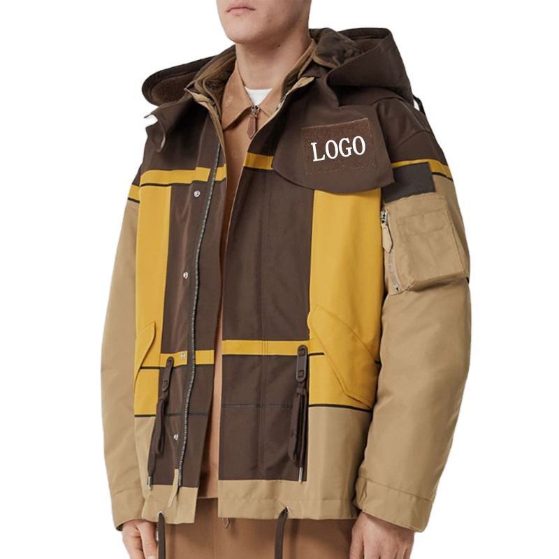 OEM wholesale custom logo heavyweight hooded zip up cargo coat color blocking men puffer jacket,Shuliqi Apparel - Men's Clothing Wholesale Manufacturer,OEM wholesale custom logo heavyweight hooded zip up cargo coat color blocking men puffer jacket