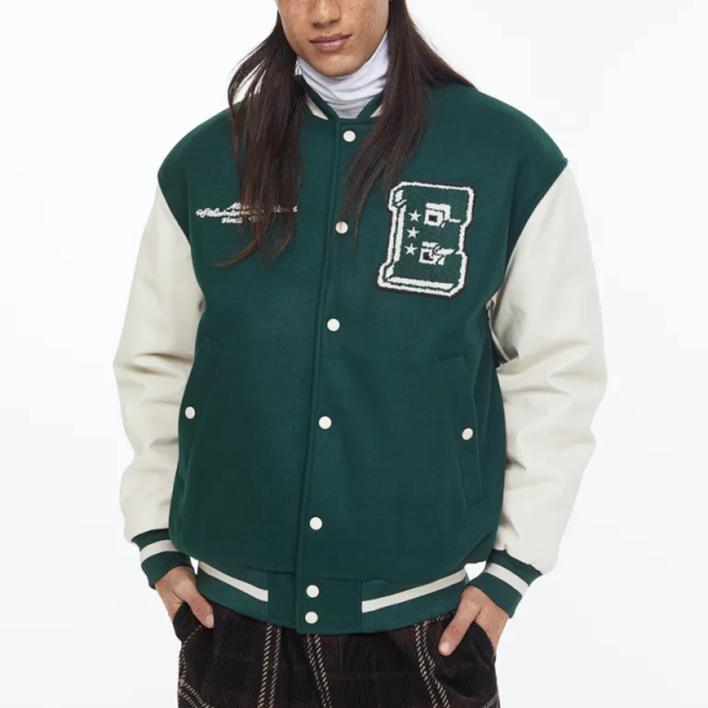 Wholesale custom logo chenille patch embroidery button up contrasting color letterman baseball jacket,Shuliqi Apparel - Men's Clothing Wholesale Manufacturer,Wholesale custom logo chenille patch embroidery button up contrasting color letterman baseball jacket