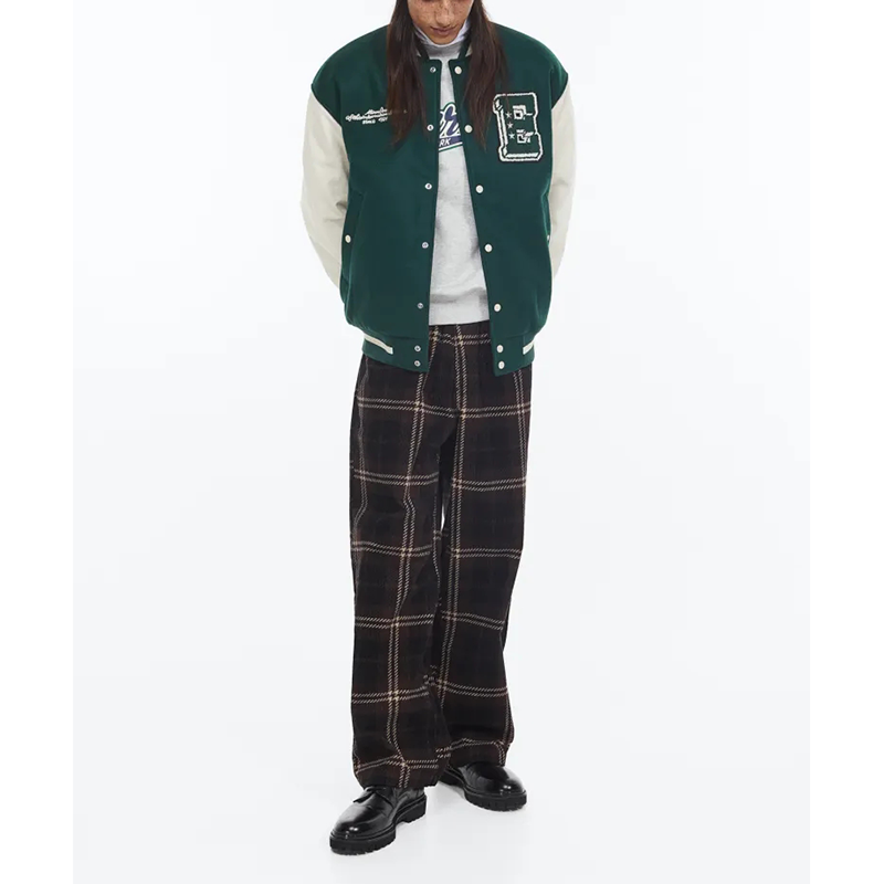 Wholesale custom logo chenille patch embroidery button up contrasting color letterman baseball jacket,Shuliqi Apparel - Men's Clothing Wholesale Manufacturer,Wholesale custom logo chenille patch embroidery button up contrasting color letterman baseball jacket